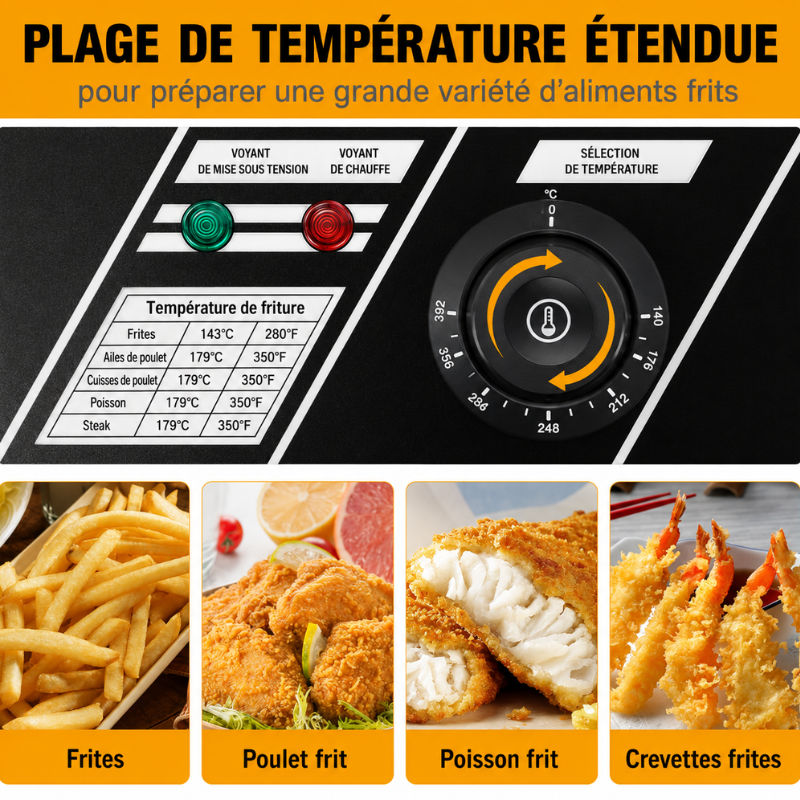 Friteuse électrique en acier inoxydable à double réservoir, 12 l, avec 2 réservoirs, tête de friteuse rotative et 2 couvercles, pour restaurants, cafés