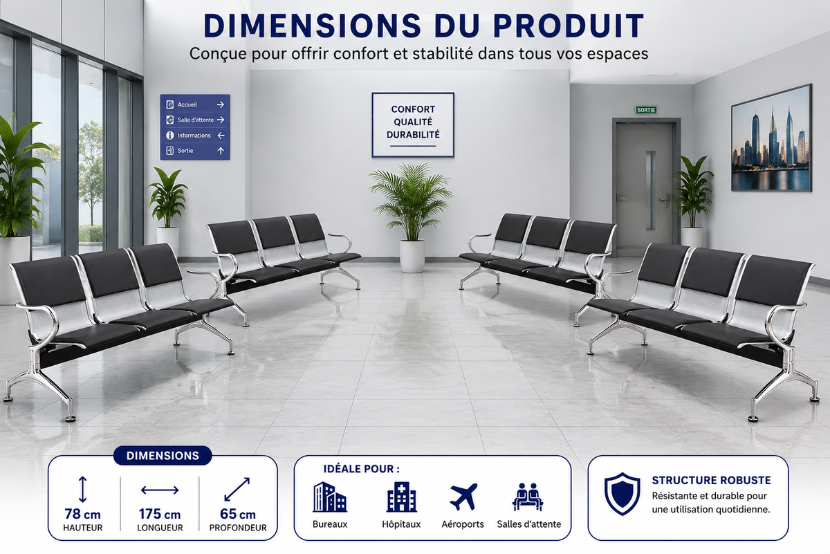 Chaise d’Attente Prestige 3 Places 1M75
