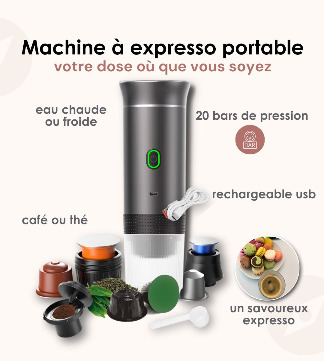 Machine à Expresso Portable 3-en-1 | Compatible Capsules Nespresso®, Dolce Gusto® & Café Moulu